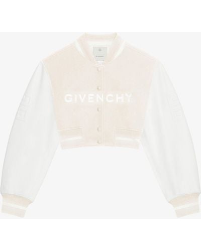 Givenchy Blouson varsity cropped en laine et cuir - Blanc