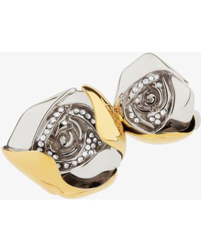 Givenchy Anello a due dita Flower in metallo con cristalli - Bianco
