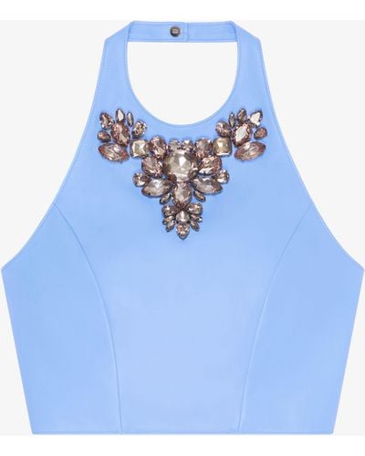 Givenchy Top corto in pelle con pietre ricamate - Blu
