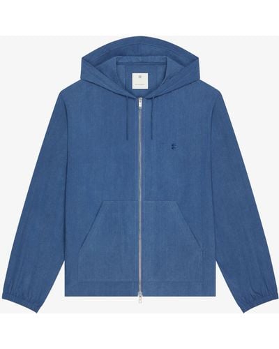 Givenchy Zipped Hoodie In Ozone Washed Cotton With 4g Detail - Blue