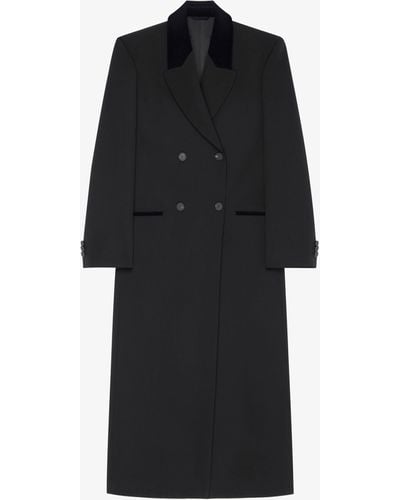 Givenchy Cappotto con doppia abbottonatura in tricotine di lana con dettagli in velluto - Nero