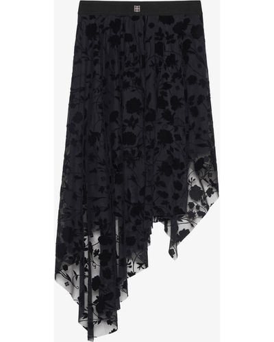 Givenchy Jupe asymétrique en tulle 4G Flowers - Noir