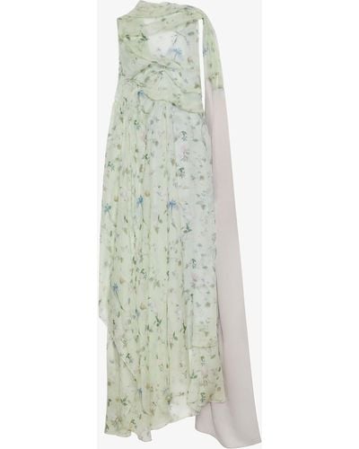 Givenchy Abito drappeggiato stampato in chiffon di seta con collo lavallière - Bianco