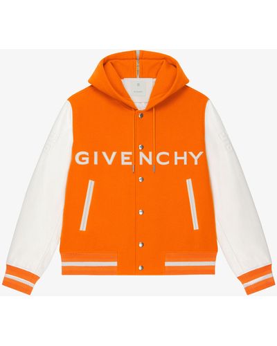 Givenchy Blouson varsity à capuche en laine et cuir - Orange