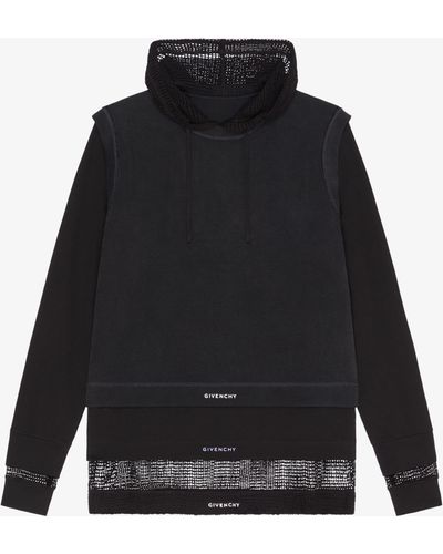 Givenchy T-shirt à capuche à effet superposé en coton et mesh - Noir