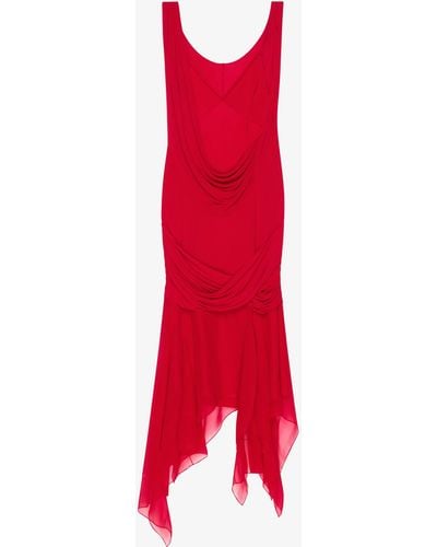 Givenchy Robe drapée en satin, jersey et mousseline - Rouge