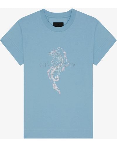 Givenchy T-shirt slim in cotone con strass Dragon - Blu