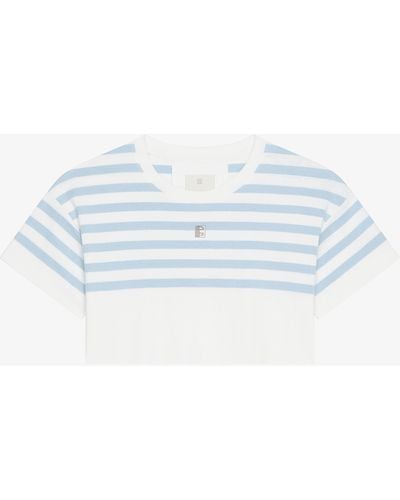Givenchy Striped Cropped T-shirt In Cotton 4g Detail - Blue