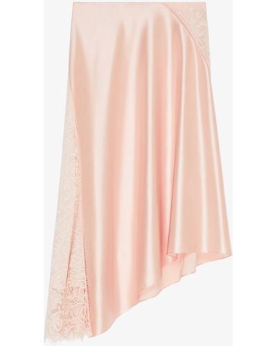 Givenchy Lace Insert Asymmetric Silk Midi Skirt - Pink