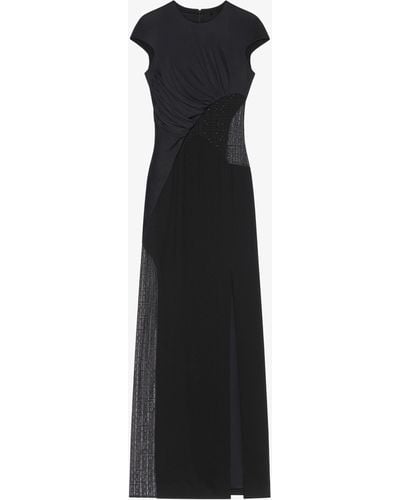 Givenchy Evening Satin Dress And 4G Lace With Rhinestones - Blue