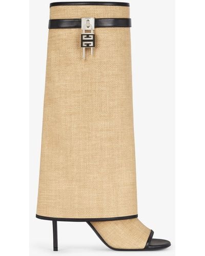 Givenchy Shark Lock Stiletto Sandal Boots In Raffia - Natural