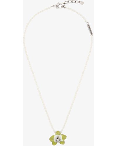 Givenchy Collana Floer in metallo, smalto, cristallo e macramè - Bianco