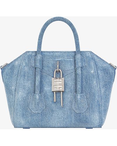 Givenchy Sac Antigona Lock mini en denim délavé - Bleu