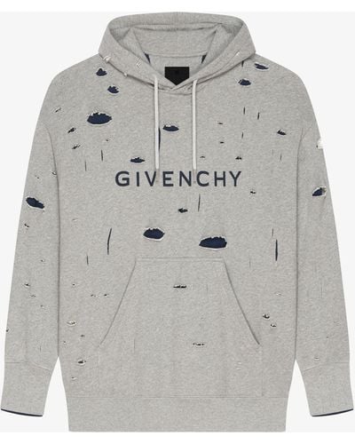 Givenchy Felpa con cappuccio oversize in tessuto garzato effetto destroyed - Grigio