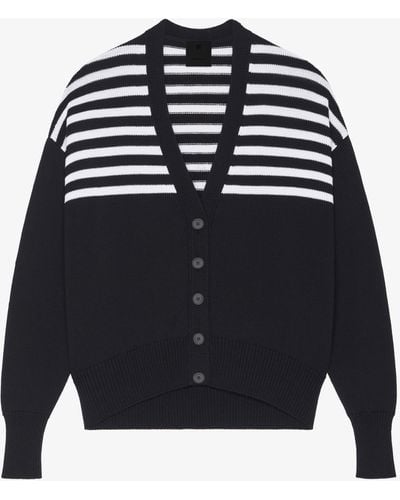 Givenchy Logo-appliqué Striped Wool And Cotton-blend Knitted Cardigan - Black