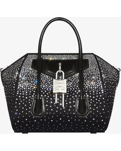Givenchy Mini Antigona Lock Bag In Satin With Strass - Black