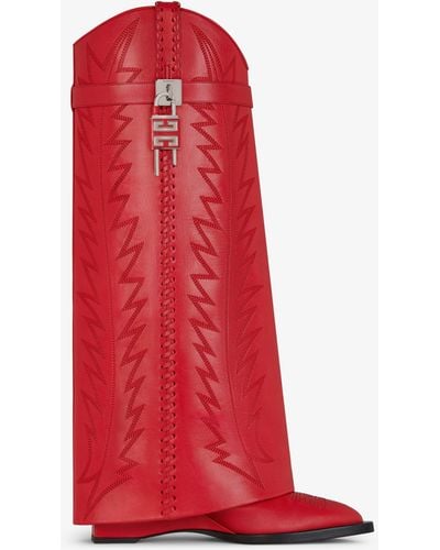 Givenchy Bottes Shark Lock Cowboy en cuir à motif western - Rouge