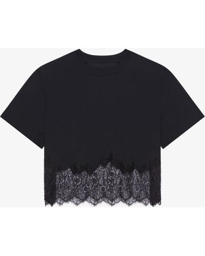 Givenchy Cropped T-shirt In Cotton And Lace - Blue