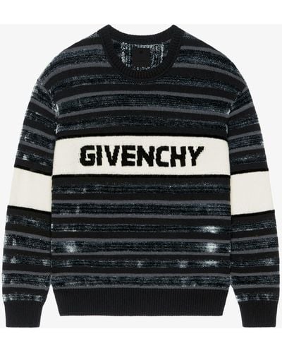 Givenchy Pull noir à logo et rayures en tricot jacquard