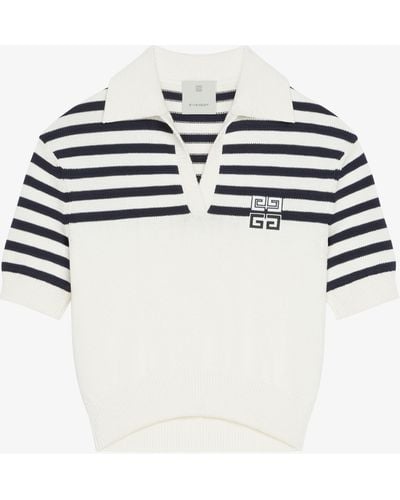 Givenchy 4G Logo Short-Sleeve Cropped Stripe Polo Sweater - White