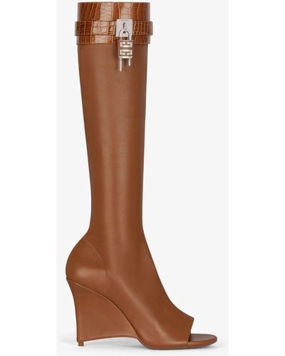 Givenchy Shark Lock Stiletto Sandal Boots In Leather - Brown