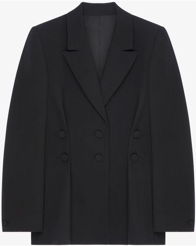 Givenchy Giacca in tricotine di lana con collo in satin - Nero