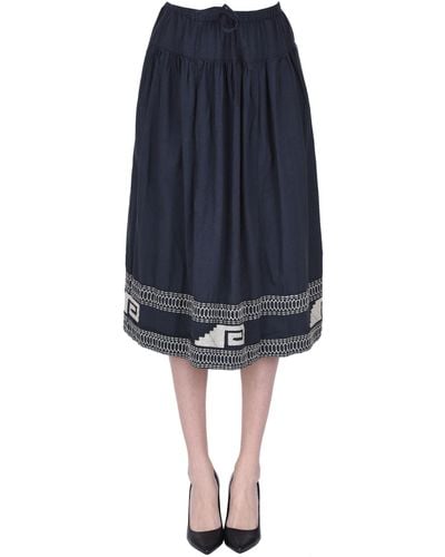 B'Sbee Cotton Midi Skirt - Blue