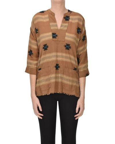 B'Sbee Embroidered Cotton Blouse - Brown