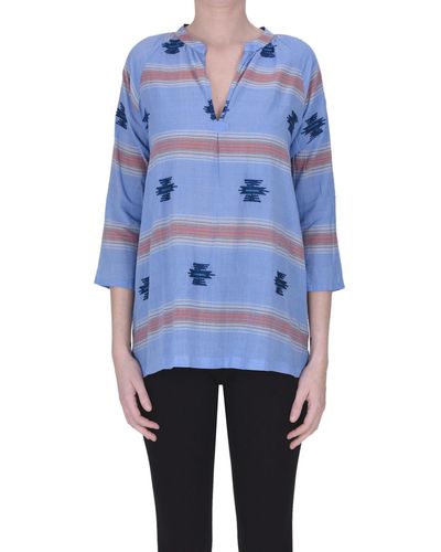 B'Sbee Embroidered Cotton Blouse - Blue