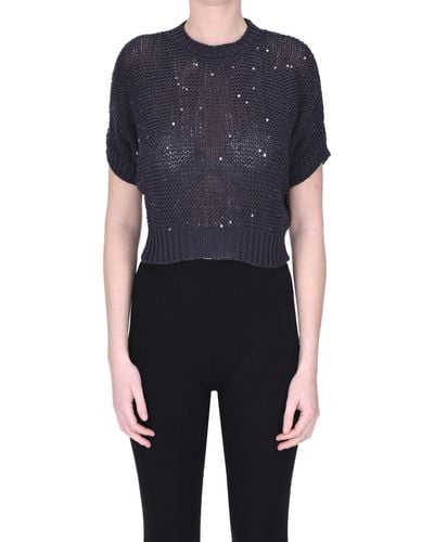 Peserico Pullover cropped con paillettes - Blu