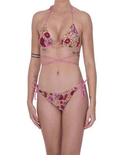 Miss Bikini Flower Print Triangle Bikini - Pink