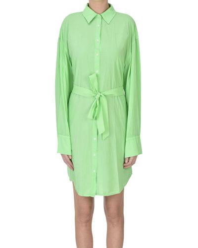 Velvet Cotton Shirt Dress - Green