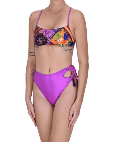 4giveness Printed Bandeau Bikini - Purple