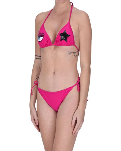 Chiara Ferragni Bikini a triangolo stampa logo - Rosa