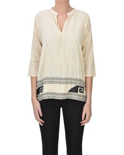 B'Sbee Embroidered Hem Blouse - Natural