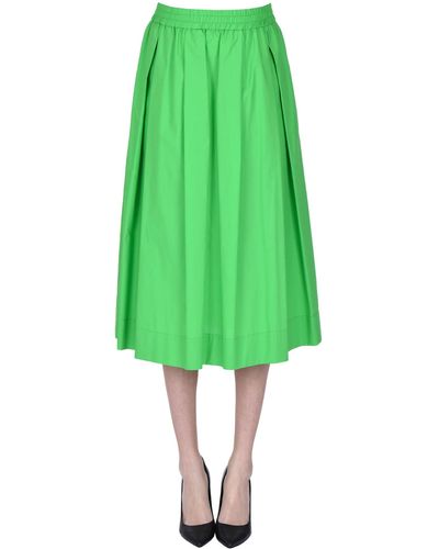 Seventy Pleated Cotton Midi Skirt - Green