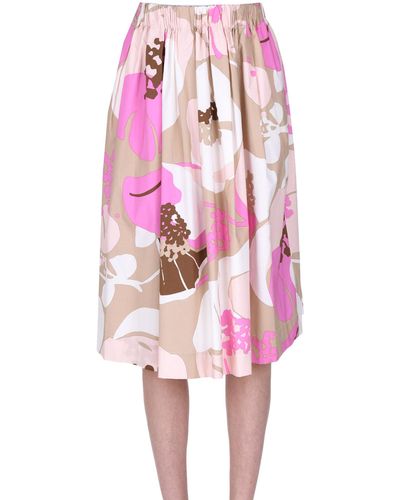Myths Flower Print Cotton Skirt - Pink