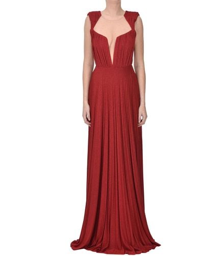Elisabetta Franchi Pleated Lamè Fabric Evening Dress - Red