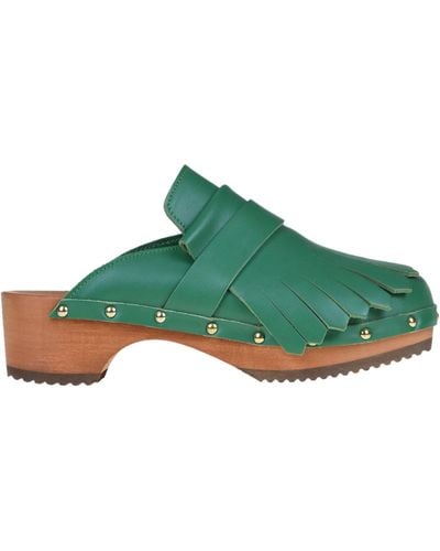 Ennequadro Fringed Leather Clogs - Green