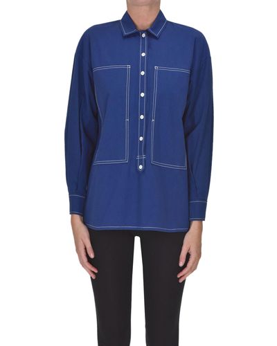 Caron Callahan Contrasting Stitching Shirt - Blue