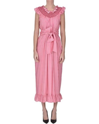 Loretta Caponi Striped Long Dress - Pink