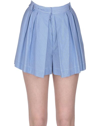 Jejia Pleated Striped Cotton Shorts - Blue