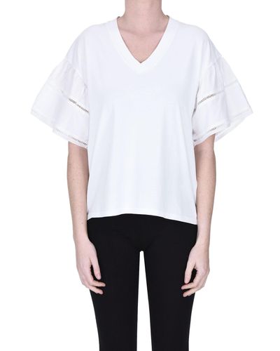 Woolrich T-shirt con maniche in sangallo - Bianco