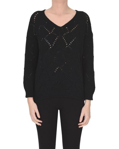 Anneclaire Woven Knit Pullover - Black
