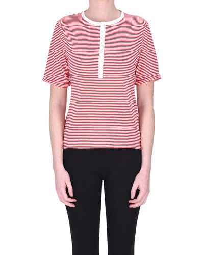 Fortela Striped Cotton Serafino T-shirt - Pink