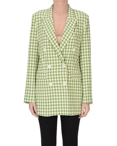 FRONT STREET 8 Checked Print Double Breasted Blazer - Green
