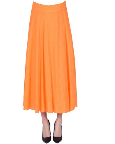 Anneclaire Linen Midi Skirt - Orange