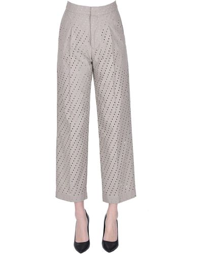 Nude Cut-out Cotton Pants - Gray