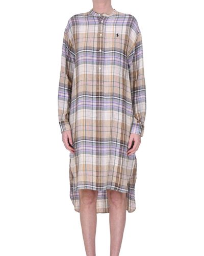 Polo Ralph Lauren Checked Print Linen Dress - Natural