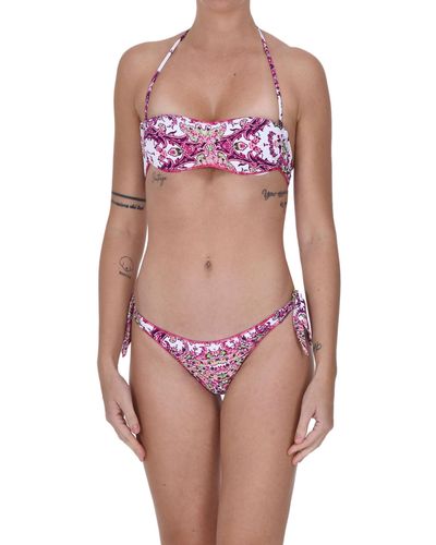 Miss Bikini Printed Bandeau Bikini - Pink